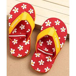 Cute Walk by Babyhug Flip Flops With Back Strap Floral Print - Red & Orange