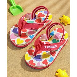 Cute Walk by Babyhug Heart Printed Flip Flops with Back Strap - Pink