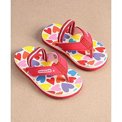 Cute Walk by Babyhug Heart Printed Flip Flops with Back Strap - Pink