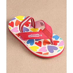 Cute Walk by Babyhug Heart Printed Flip Flops with Back Strap - Pink