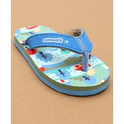 Cute Walk by Babyhug Flip Flops with Scenery Print - Blue