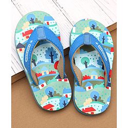 Cute Walk by Babyhug Flip Flops with Scenery Print - Blue