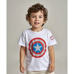 Babyhug Disney Single Jersey Half Sleeve T-Shirt with Foil Detailing & Avengers Print - White