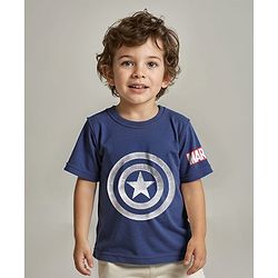 Babyhug Marvel Single Jersey Knit Half  Sleeves T-Shirt with Captain America Print - Blue