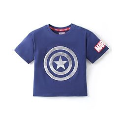 Babyhug Marvel Single Jersey Knit Half  Sleeves T-Shirt with Captain America Print - Blue
