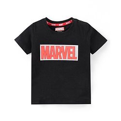 Babyhug Marvel Single Jersey Half Sleeves T-Shirt with Marvel foil Print and HD print - Black