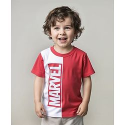 Babyhug Marvel Single Jersey Knit Half Sleeves T-shirt with Back Avengers Graphics - White & Red