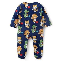 Babyhug Cotton Full Sleeves Front Open Sleepsuit With Animals Print - Multicolor