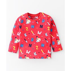 Babyhug Cotton Knit Full Sleeves Night Suit With Alphabets & Numbers Print - Red