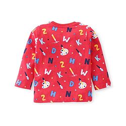 Babyhug Cotton Knit Full Sleeves Night Suit With Alphabets & Numbers Print - Red