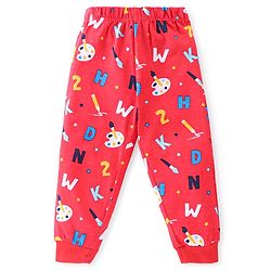 Babyhug Cotton Knit Full Sleeves Night Suit With Alphabets & Numbers Print - Red