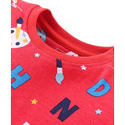 Babyhug Cotton Knit Full Sleeves Night Suit With Alphabets & Numbers Print - Red
