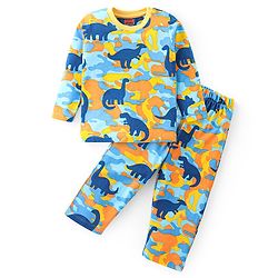 Babyhug Cotton Knit Full Sleeves Night Suit With Dinosaurs Print - Multicolor