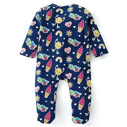 Babyhug Cotton Knit Full Sleeves Sleepsuit With Doodles Print - Navy