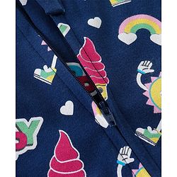 Babyhug Cotton Knit Full Sleeves Sleepsuit With Doodles Print - Navy