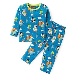 Babyhug Cotton Knit Full Sleeves Night Suit With Animals Print - Blue