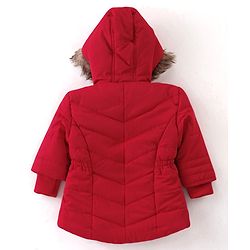 Babyhug Woven Full Sleeves Solid Colour Padded Hooded Winter Jacket with Pockets - Red