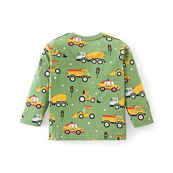 Babyhug Cotton Knit Full Sleeves Night Suit With Vehicles Print - Green