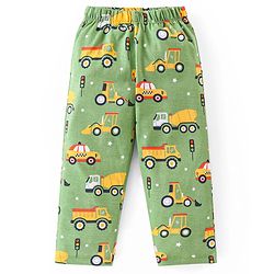Babyhug Cotton Knit Full Sleeves Night Suit With Vehicles Print - Green
