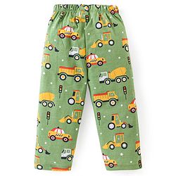 Babyhug Cotton Knit Full Sleeves Night Suit With Vehicles Print - Green