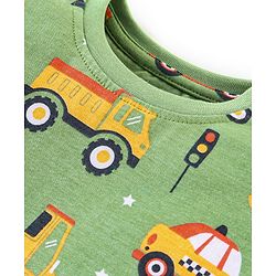 Babyhug Cotton Knit Full Sleeves Night Suit With Vehicles Print - Green