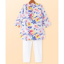 Babyhug Cotton Woven Full Sleeves Kurta Pyjama Set Floral Print - White