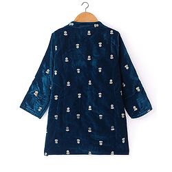 Babyhug Woven Full Sleeves Sequined Floral Embroidered Velvet  Kurta & Dhoti Set - Navy Blue