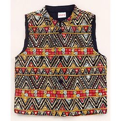 Babyhug  Woven Full Sleeves Kurta Pyjama Set & Nehru Jacket with Sequin Embroidery Detailing - Navy Blue & Red