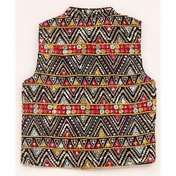 Babyhug  Woven Full Sleeves Kurta Pyjama Set & Nehru Jacket with Sequin Embroidery Detailing - Navy Blue & Red