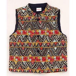 Babyhug  Woven Full Sleeves Kurta Pyjama Set & Nehru Jacket with Sequin Embroidery Detailing - Navy Blue & Red