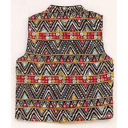 Babyhug  Woven Full Sleeves Kurta Pyjama Set & Nehru Jacket with Sequin Embroidery Detailing - Navy Blue & Red