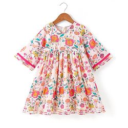 Babyhug Cotton Woven Three Fourth Sleeves Floral Printed Kurta & Palazzo Set with Dupatta - Off White