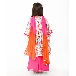 Babyhug Cotton Woven Three Fourth Sleeves Floral Printed Kurta & Palazzo Set with Dupatta - Off White