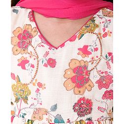 Babyhug Cotton Woven Three Fourth Sleeves Floral Printed Kurta & Palazzo Set with Dupatta - Off White
