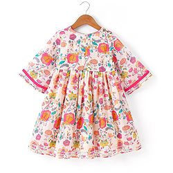 Babyhug Cotton Woven Three Fourth Sleeves Floral Printed Kurta & Palazzo Set with Dupatta - Off White