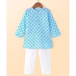 Babyhug Woven Full Sleeves Floral Printed Kurta & Pyjama Set - Blue