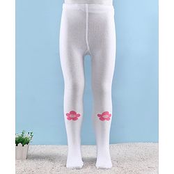 Cute Walk by Babyhug Knitted Antibacterial Footed Tights Floral Design - White