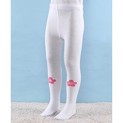 Cute Walk by Babyhug Knitted Antibacterial Footed Tights Floral Design - White