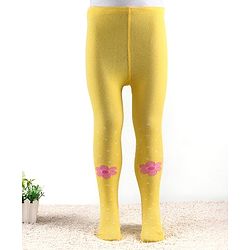 Cute Walk by Babyhug Knitted Antibacterial Footed Tights Floral Design - Yellow