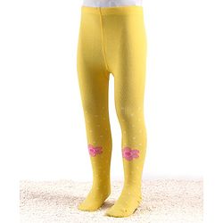 Cute Walk by Babyhug Knitted Antibacterial Footed Tights Floral Design - Yellow