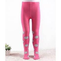 Cute Walk by Babyhug Knitted Antibacterial Footed Tights Floral Design - Pink