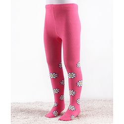 Cute Walk by Babyhug Knitted Antibacterial Footed Tights Floral Design - Pink