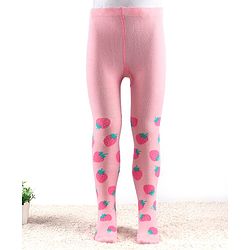 Cute Walk by Babyhug Knitted Antibacterial Footed Tights Strawberry Design - Pink