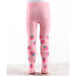 Cute Walk by Babyhug Knitted Antibacterial Footed Tights Strawberry Design - Pink