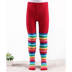 Cute Walk by Babyhug Knit Antibacterial Striped Footed Tights - Red