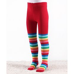 Cute Walk by Babyhug Knit Antibacterial Striped Footed Tights - Red