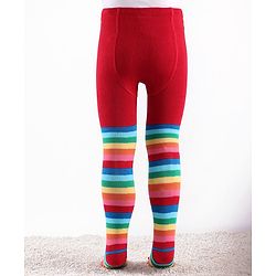 Cute Walk by Babyhug Knit Antibacterial Striped Footed Tights - Red