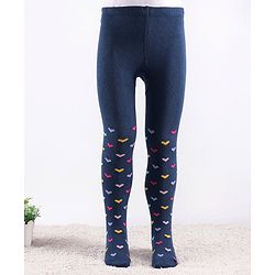 Cute Walk by Babyhug Knit Antibacterial  Footed Tights Heart Design - Navy Blue