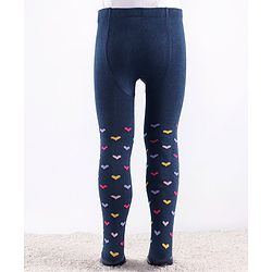 Cute Walk by Babyhug Knit Antibacterial  Footed Tights Heart Design - Navy Blue