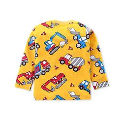 Babyhug Cotton Knit Full Sleeves Night Suit With Construction Vehicles Print - Yellow